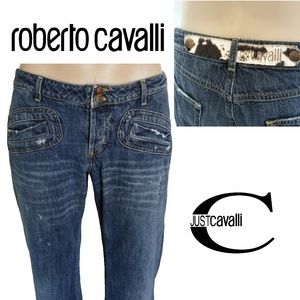 Roberto Cavalli Pony Hair Accent Boyfriend Jeans